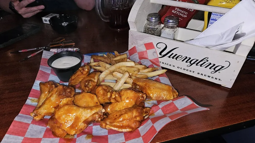 Bone in Mango Habanero Wings and Fries with Bleu Cheese